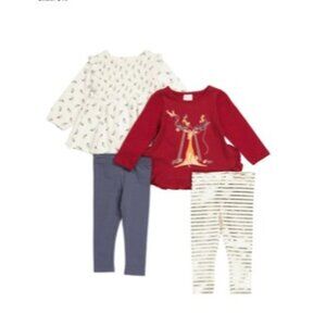 Maggie & Zoe Infant Girls 12 Months 4 PC Mix And Match Holiday Deer Leggings Set
